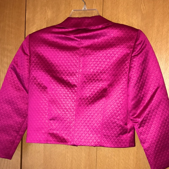 RARE Isabel Ardee hot pink size 2 crop textured hook blazer satin bolero jacket - Picture 9 of 9